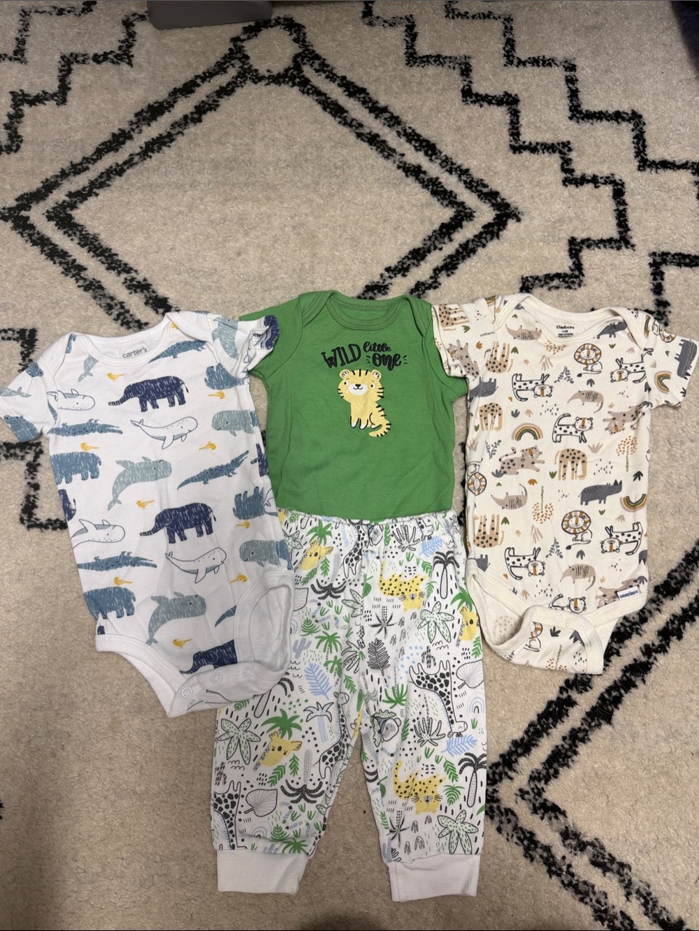 Green 'Wild Little One' Tiger Baby Bodysuit & Jungle Pants Set